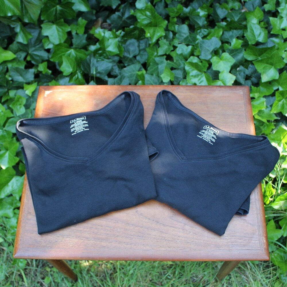 EUC L.L. Bean Crewneck All-Cotton Short Sleeve Women's Regular Large Black